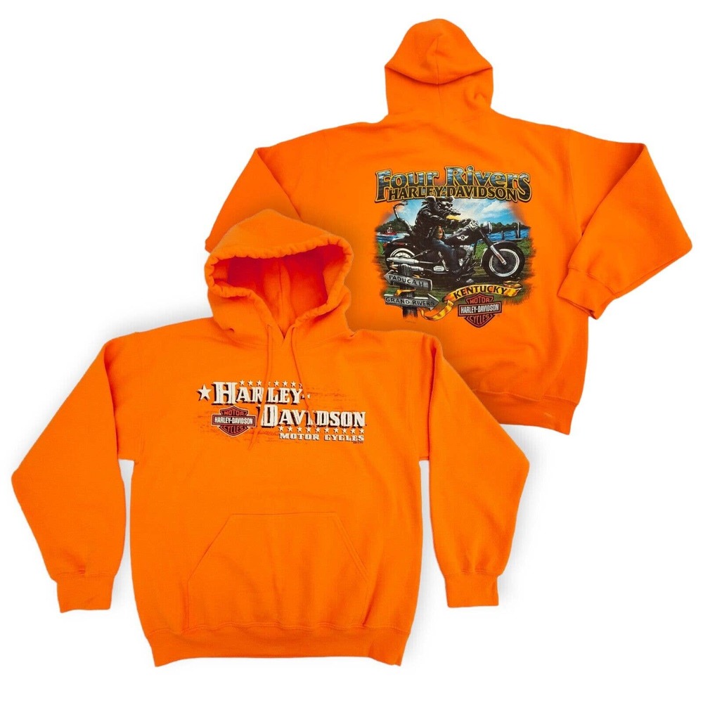 Harley Davidson Hoodie Size M Orange Four Rivers Kentucky HD Motorcycle Bike Rat